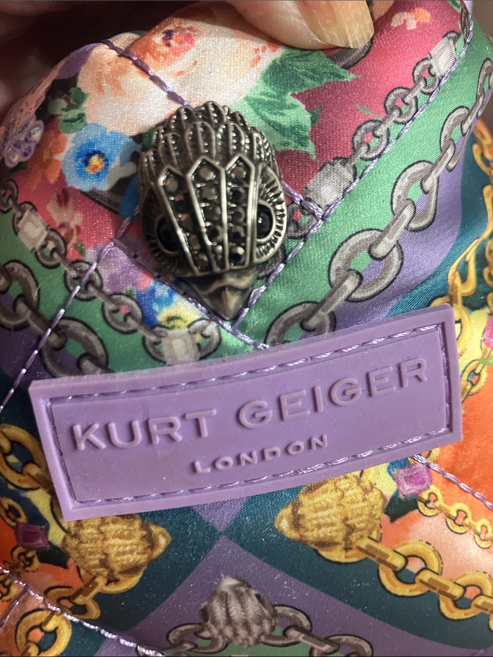 Kurt Geiger Lavender Trim Multicolor Quilted Chain-Print Tote - Picture 6 of 12